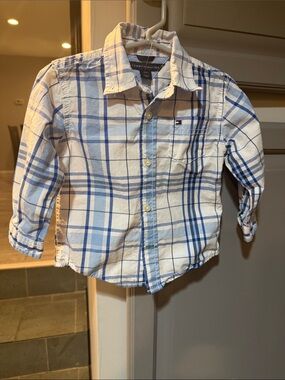 Tommy Hilfiger White and Blue Plaid Button-Down Shirt
